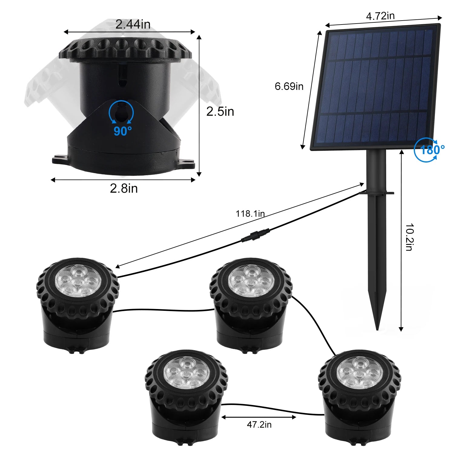 Spot solaire RGB sous-marin autonome et étanche