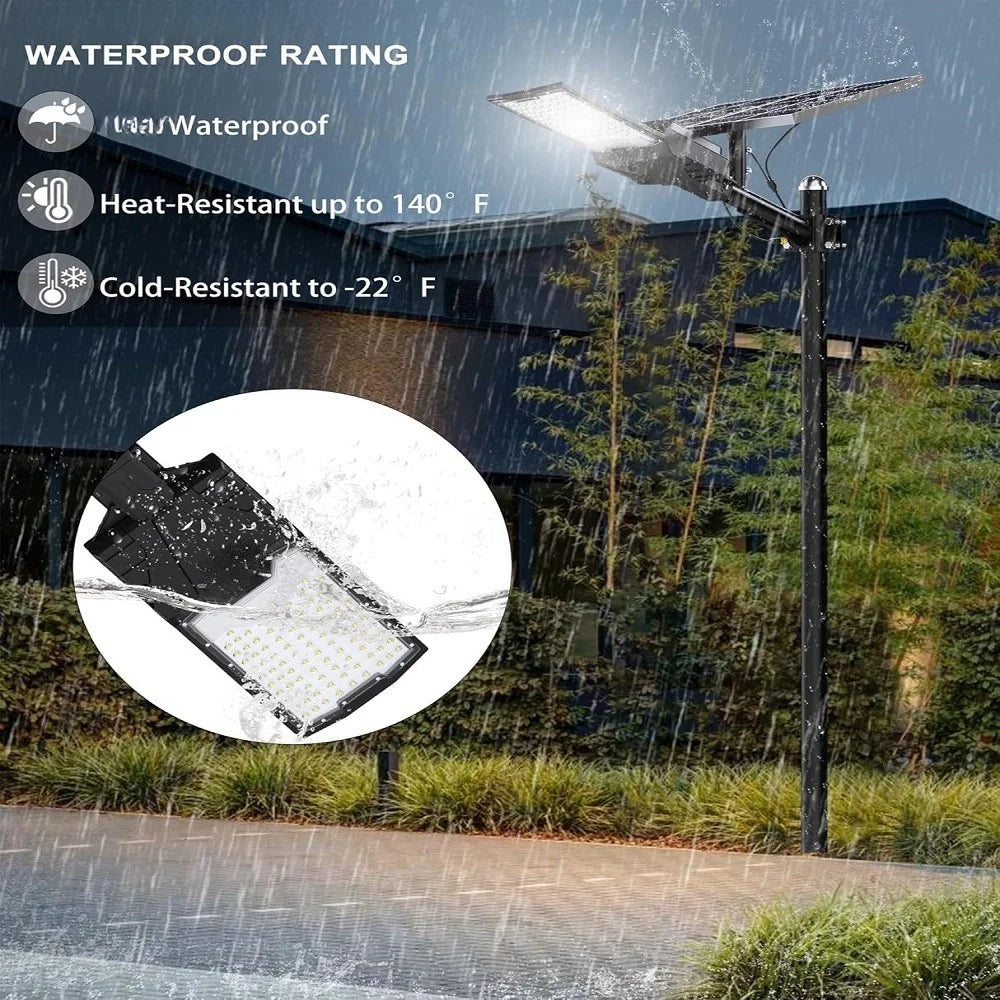 Lampadaire Solaire Rue LED 6500K Étanche Sécurité Parking