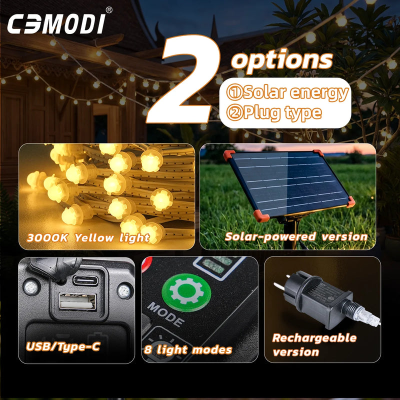 Guirlande solaire 10M 50 LEDs blanc chaud pour jardin
