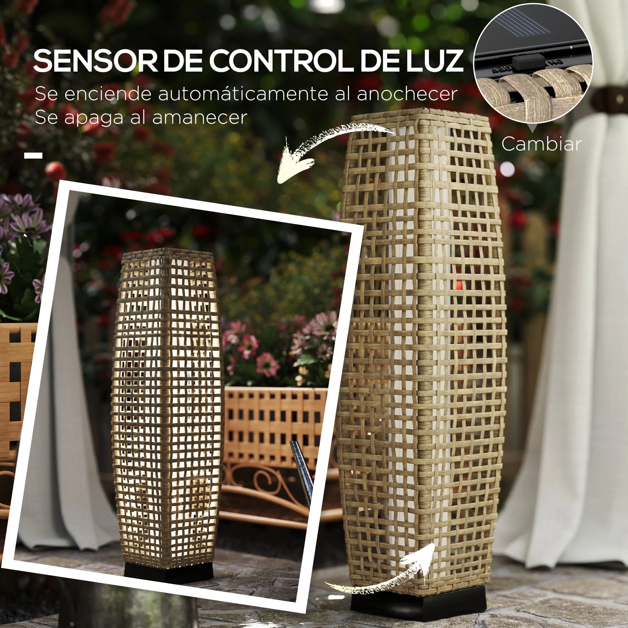Lampe Solaire de Jardin en Rotin Synthétique LED