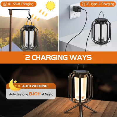 Lanterne Solaire Effet Flamme USB Étanche IP65 Camping