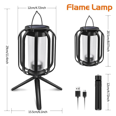 Lanterne Solaire Effet Flamme USB Étanche IP65 Camping