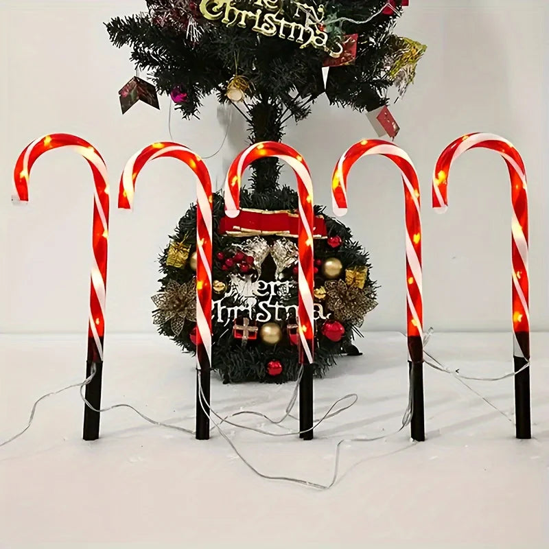 Balise Solaire Canne à Sucre LED Étanche Allée de Noël