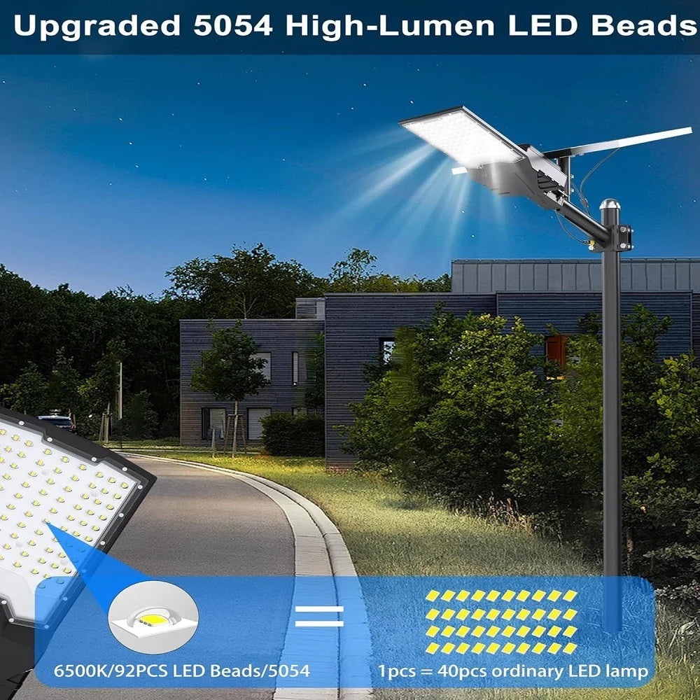 Lampadaire Solaire Rue LED 6500K Étanche Sécurité Parking