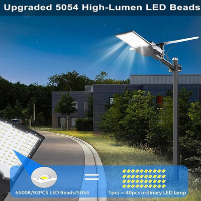 Lampadaire Solaire Rue LED 6500K Étanche Sécurité Parking