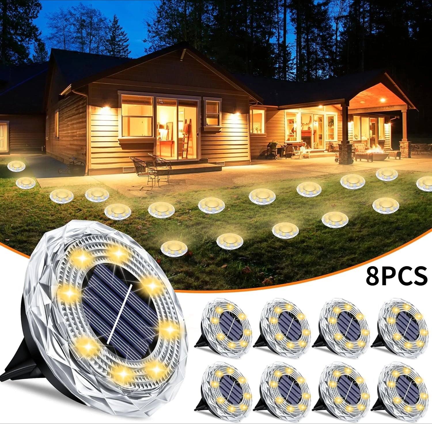 Lampe Solaire Enterrée 8 LED Étanche Jardin Pelouse Allée