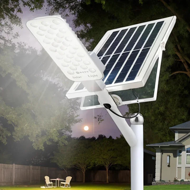Lampadaire Solaire 128 LED Capteur CrĂ©pusculaire Jardin â Ă©tanche, rĂ©sistant aux intempĂ©ries