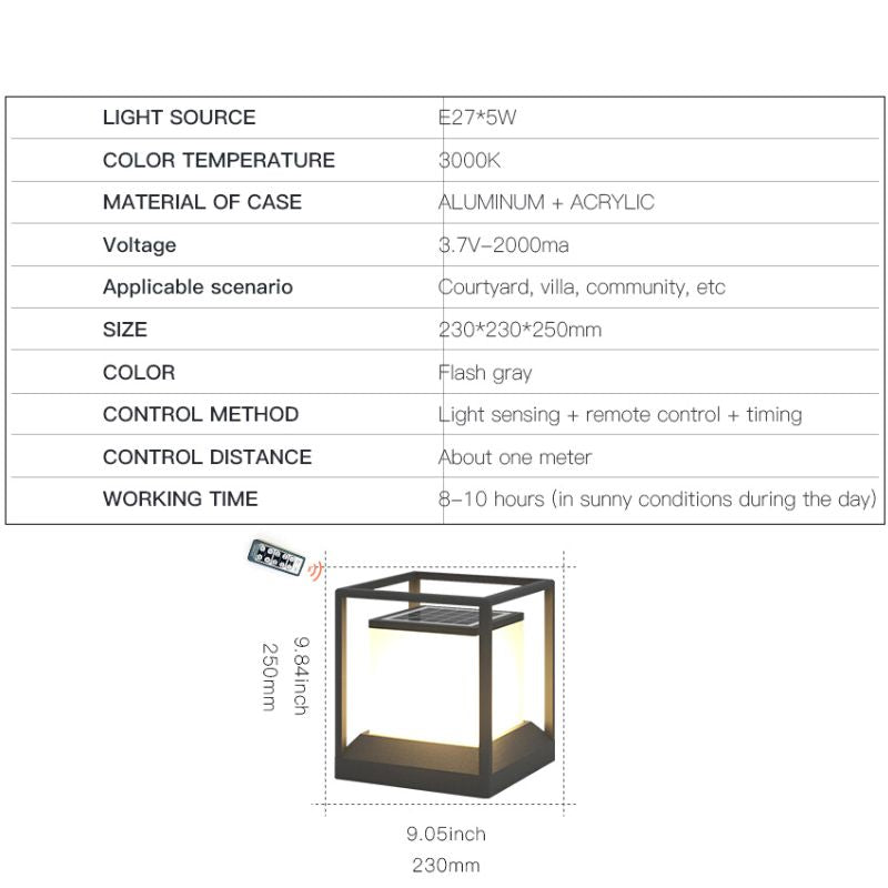 Lampe solaire colonne cube étanche IP55