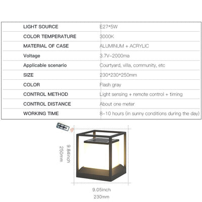 Lampe solaire colonne cube étanche IP55