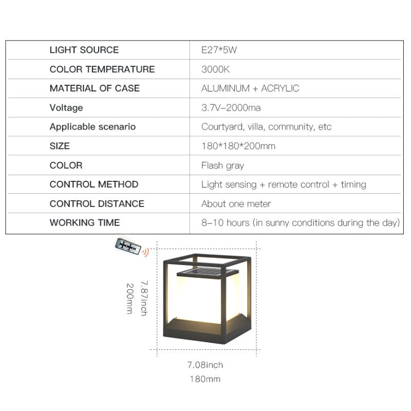 Lampe solaire cube design aluminium gris flash