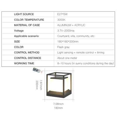 Lampe solaire cube design aluminium gris flash