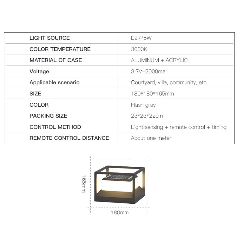 Lampe solaire colonne cube allumée extérieur