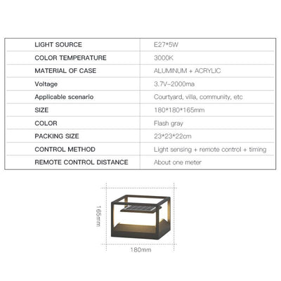 Lampe solaire colonne cube allumée extérieur