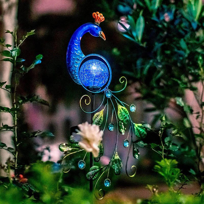 Paon solaire métal lumineux LED bleue