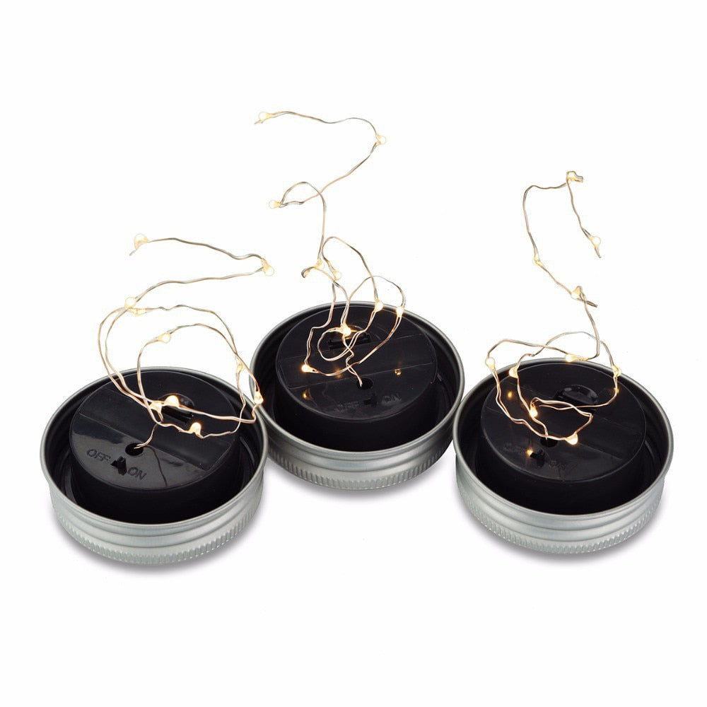Détail du couvercle solaire Mason Jar 20 LED jaune chaud