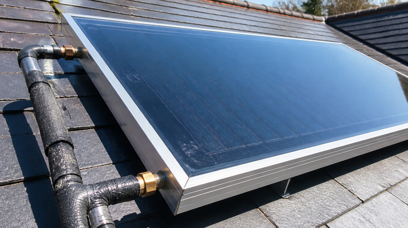 Capteur plan vitré de chauffe-eau solaire thermique sur un toit