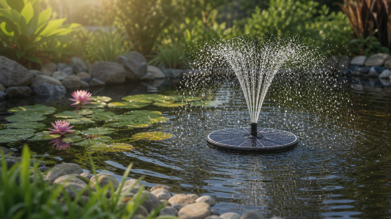 Pompe solaire de bassin alimentant une fontaine de jardin