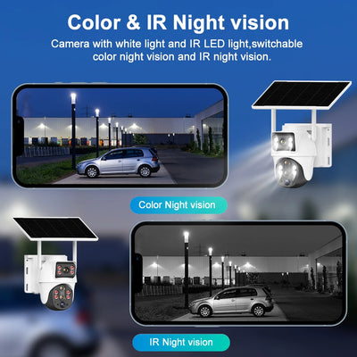 Caméra Solaire WiFi Double Objectif 8MP Vision Nocturne PIR