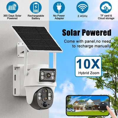 Caméra Solaire WiFi Double Objectif 8MP Vision Nocturne PIR