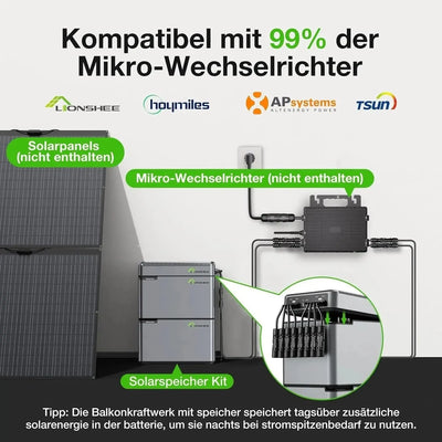 Kit Solaire de Balcon LIONSHEE avec Batterie LiFePO4 et Micro-Onduleur