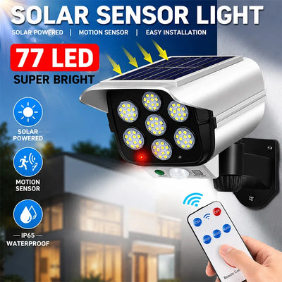 Projecteur Solaire 66 LED Détecteur Mouvement Caméra Factice