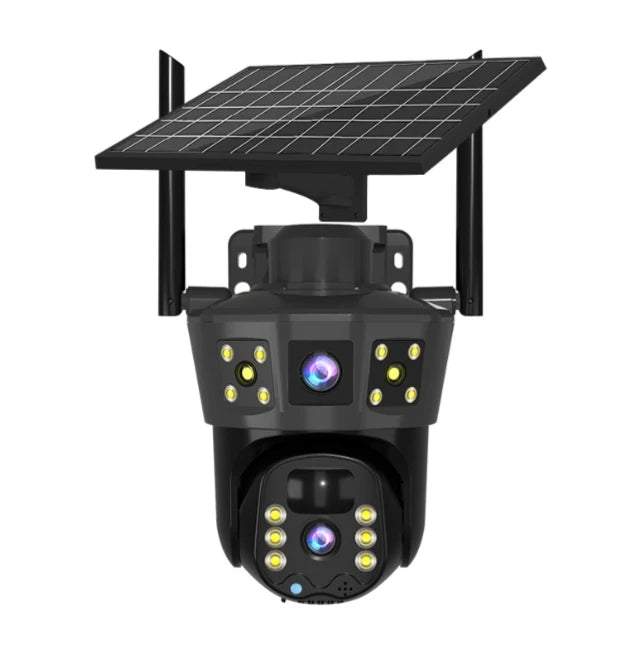 Caméra Solaire WiFi Extérieure Double Objectif Panneau Réglable