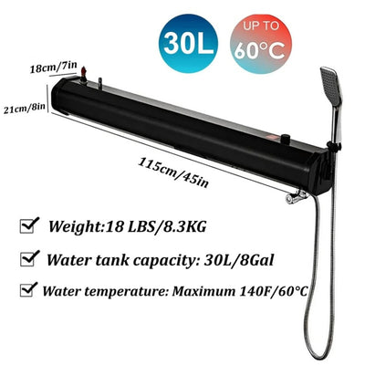 Douche Solaire de Toit 30 L Noire avec Kit de Fixation