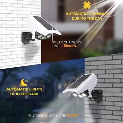 Projecteur Solaire 66 LED Détecteur Mouvement Caméra Factice