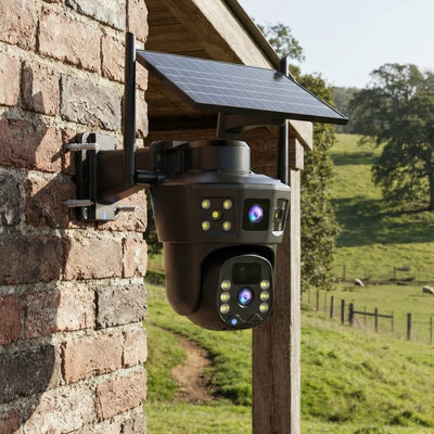 Caméra Solaire WiFi Extérieure Double Objectif avec Panneau