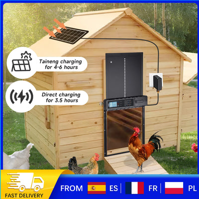 Porte Automatique de Poulailler Solaire Aluminium Anti-Pincement Étanche