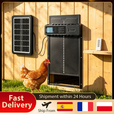 Porte Automatique de Poulailler Solaire Noire Écran LCD Quatre Modes