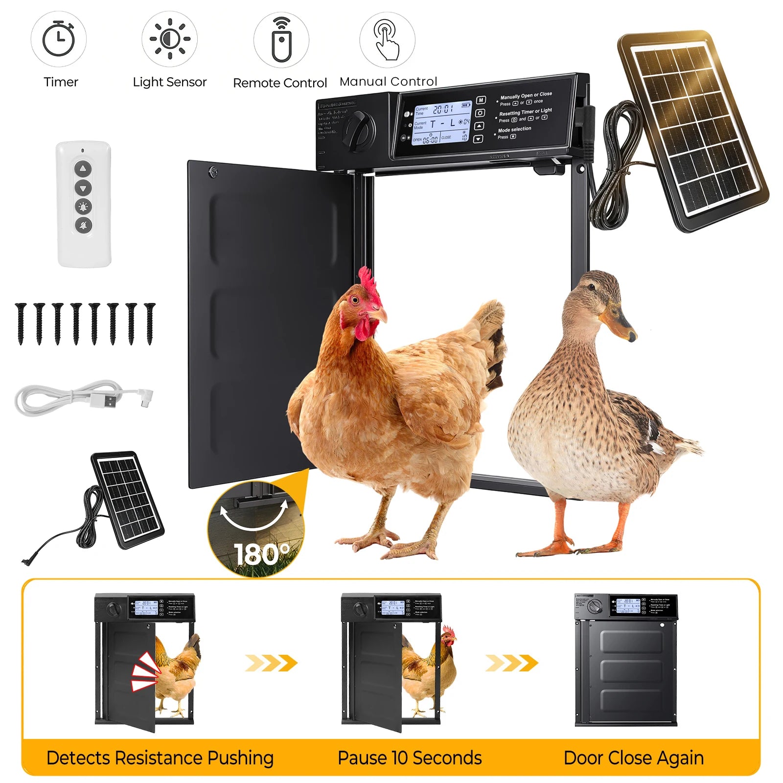 Porte Automatique de Poulailler Solaire Aluminium à Signal Sonore