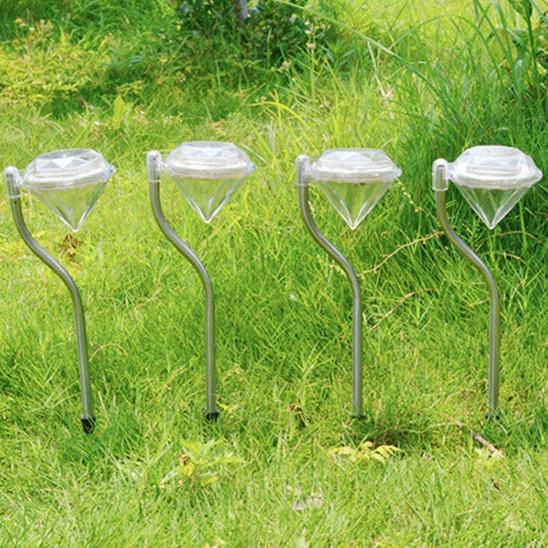 Pack de 4 balises solaires piquet mini diamant inox lumière changeante