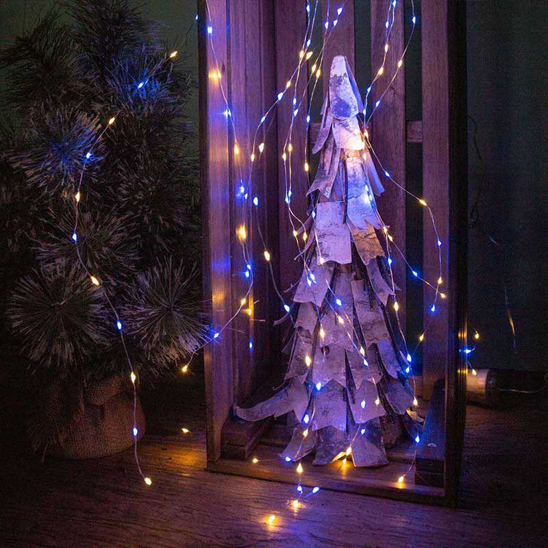 Guirlande solaire branche cuivre LED blanc chaud