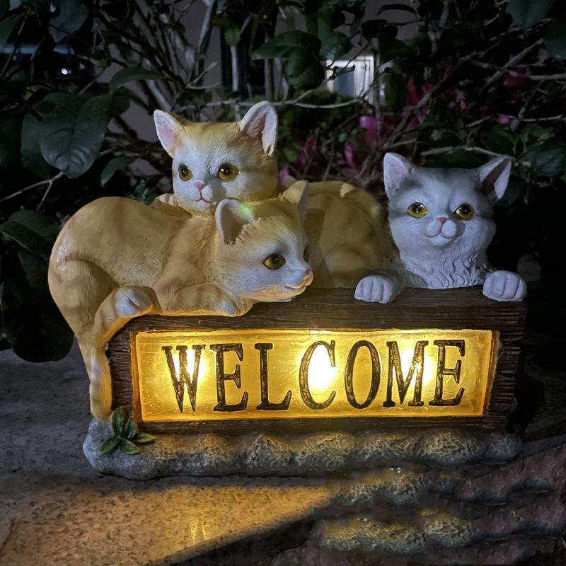 Chat solaire lumineux décoratif pour jardin