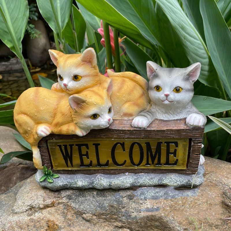 Chat solaire lumineux décoratif pour jardin