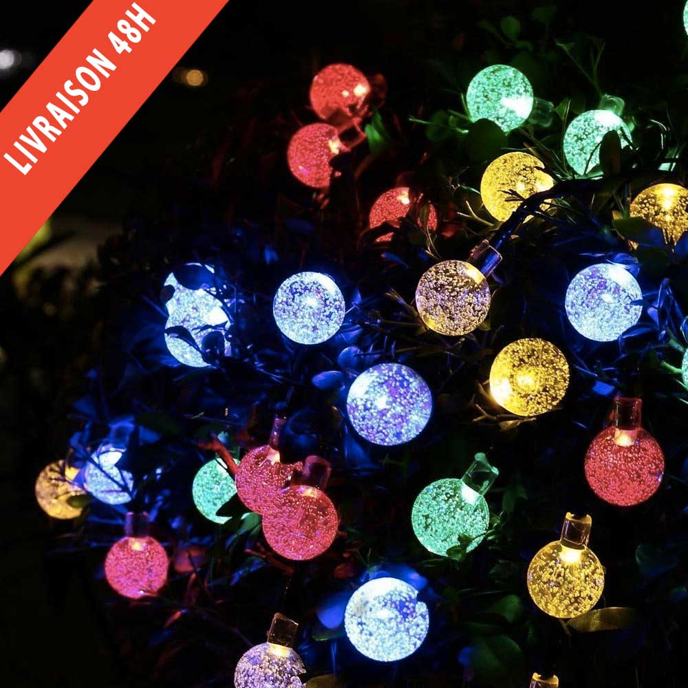 Guirlande solaire 50 boules à bulles LED 7m jardin
