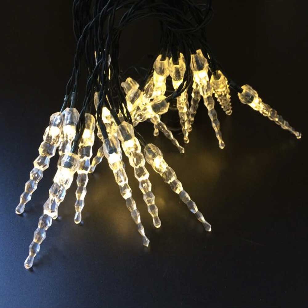 Guirlande solaire 100 stalactite LED 12m jaune jardin