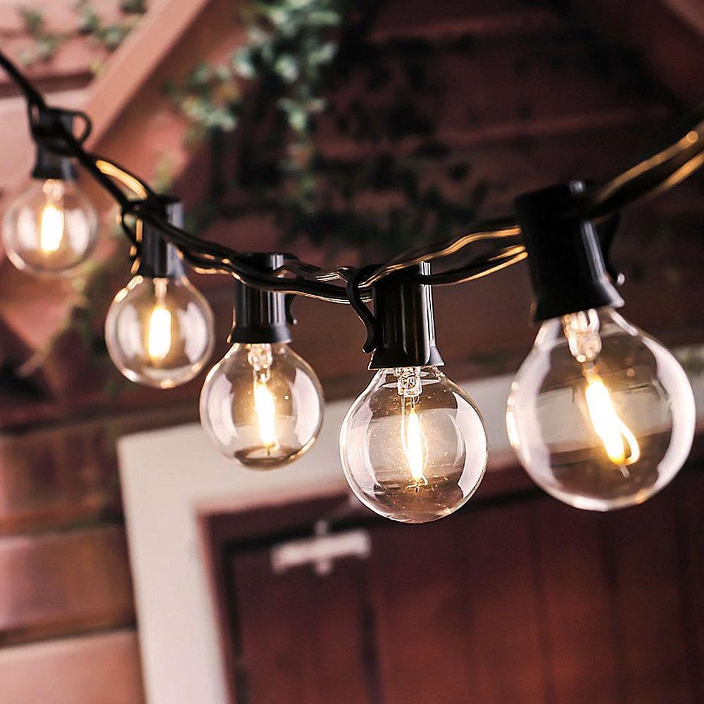 Guirlande solaire 10 ampoules G40 vintage guinguette allumée