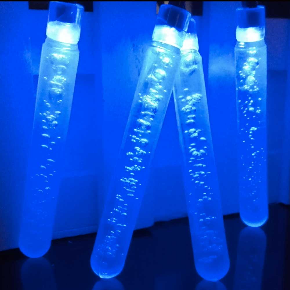 Guirlande solaire tube LED bulle bleue jardin