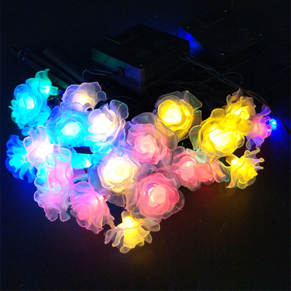 Guirlande solaire 100 roses blanches LED 12m jardin