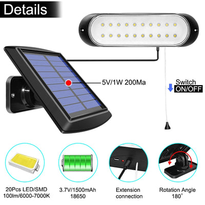 Lampe Solaire 20 LED Ligne 5m Interrupteur Étanche Jardin Maison