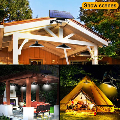 Lampe Solaire Suspendue Double Tête LED Extérieur Camping Jardin