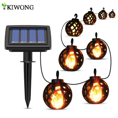 Guirlande Lanterne Solaire LED Flamme Vacillante 8 Boules Jardin