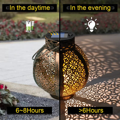 Lanterne Solaire Rétro Creuse avec Poignée Bronze Jardin