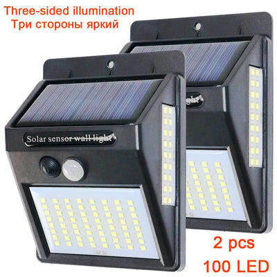 Applique Murale Solaire 100 LED Grand Angle Détecteur de Mouvement