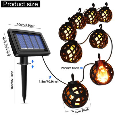 Guirlande Lanterne Solaire LED Flamme Vacillante 8 Boules Jardin