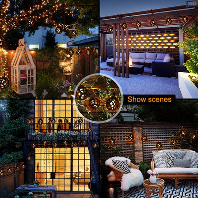 Guirlande Lanterne Solaire LED Flamme Vacillante 8 Boules Jardin