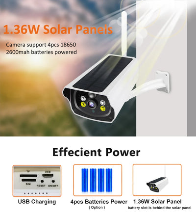 Caméra Solaire 4G 1080P avec Panneau et Détection PIR