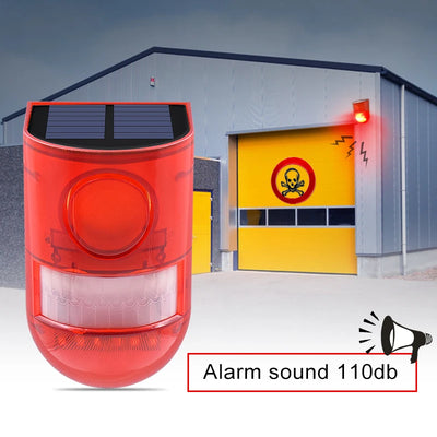 Lampe Alarme Solaire 6 LED Rouge Sirène 110dB Détecteur IP65